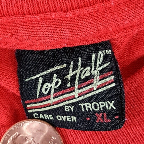 Vintage 80s SWEAT Skater Grunge T-Shirt XL Tropix Lined Sleeve Single Stitch Tee - Picture 2 of 7